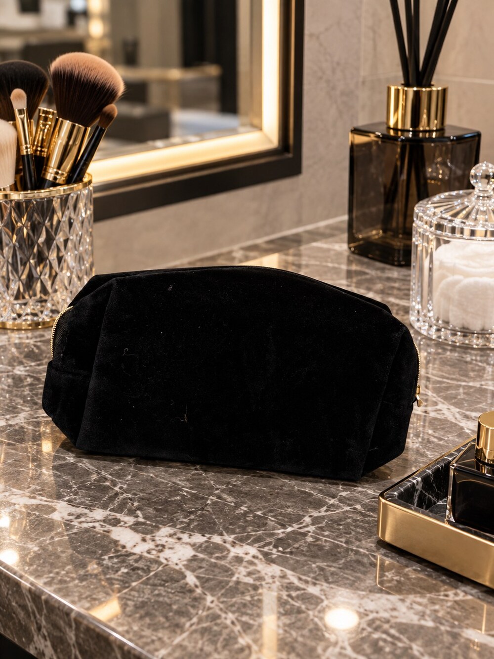 Yves Saint Laurent Black Velvet Makeup Bag | Soft Velvet Texture - Picture 3 of 6